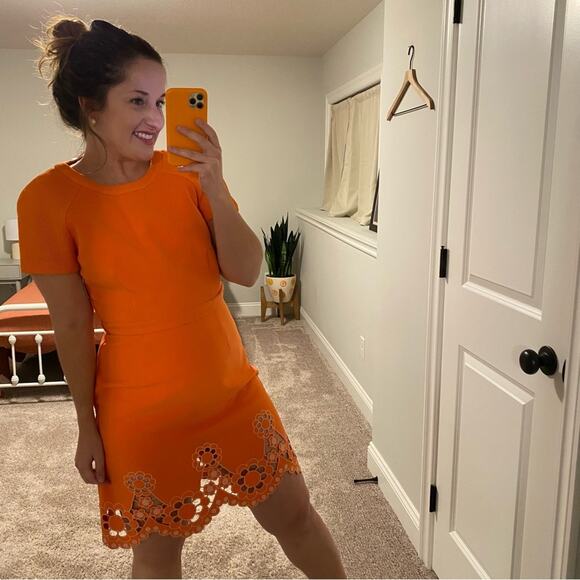 NWT Manoush Orange Eyelet Sheath Mini Dress Small - Picture 2 of 13